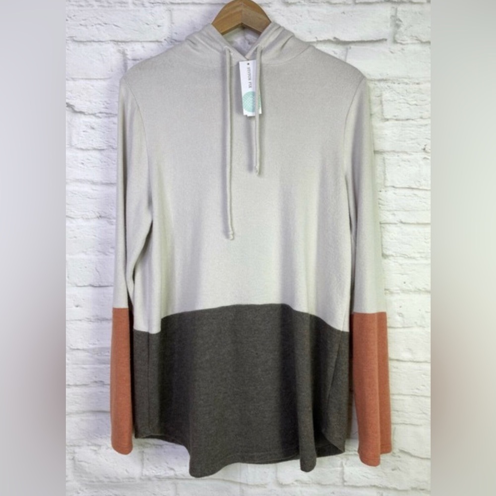 PINK CLOVER Aiyana Hooded ColorBlock Knit Off White Top XL